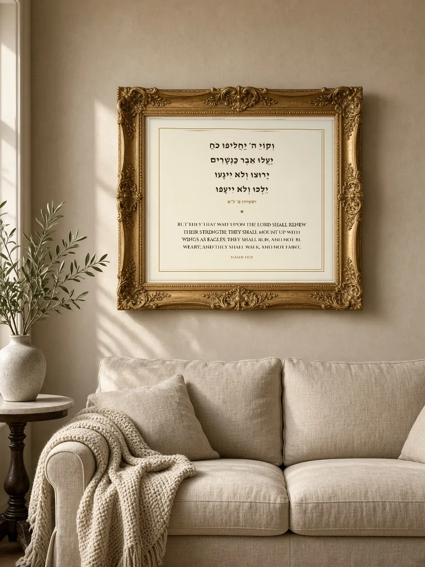 Framed bilingual print of Isaiah 40:31