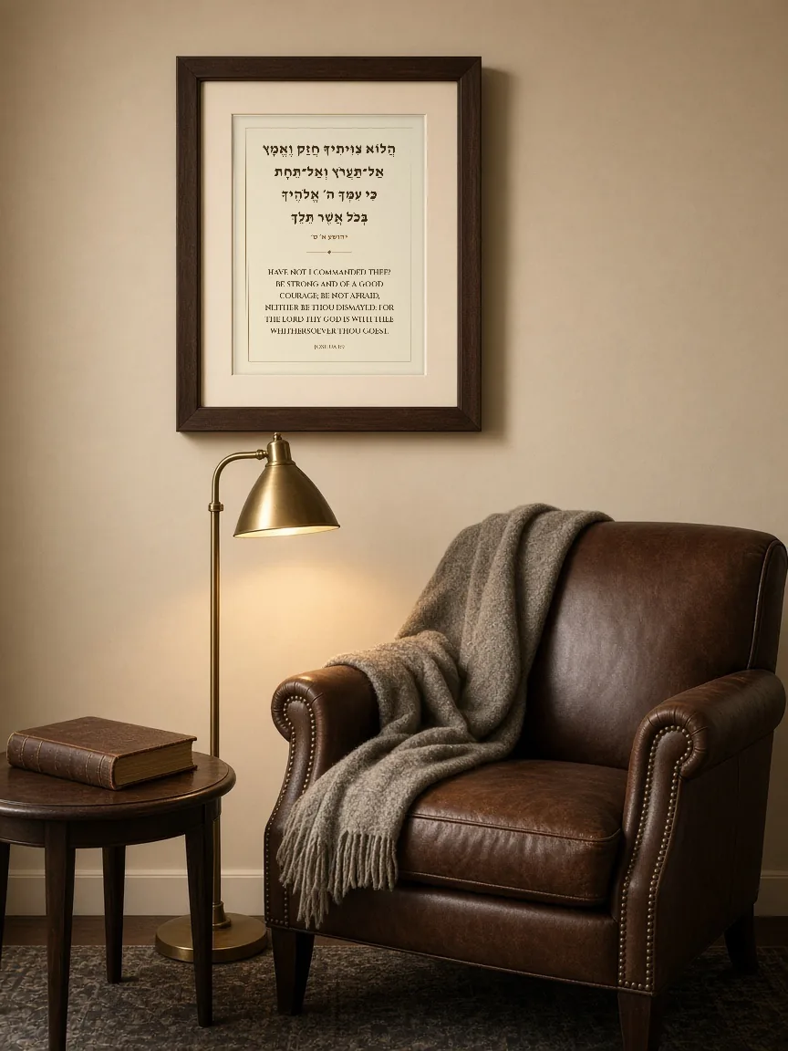 Framed bilingual print of Joshua 1:9
